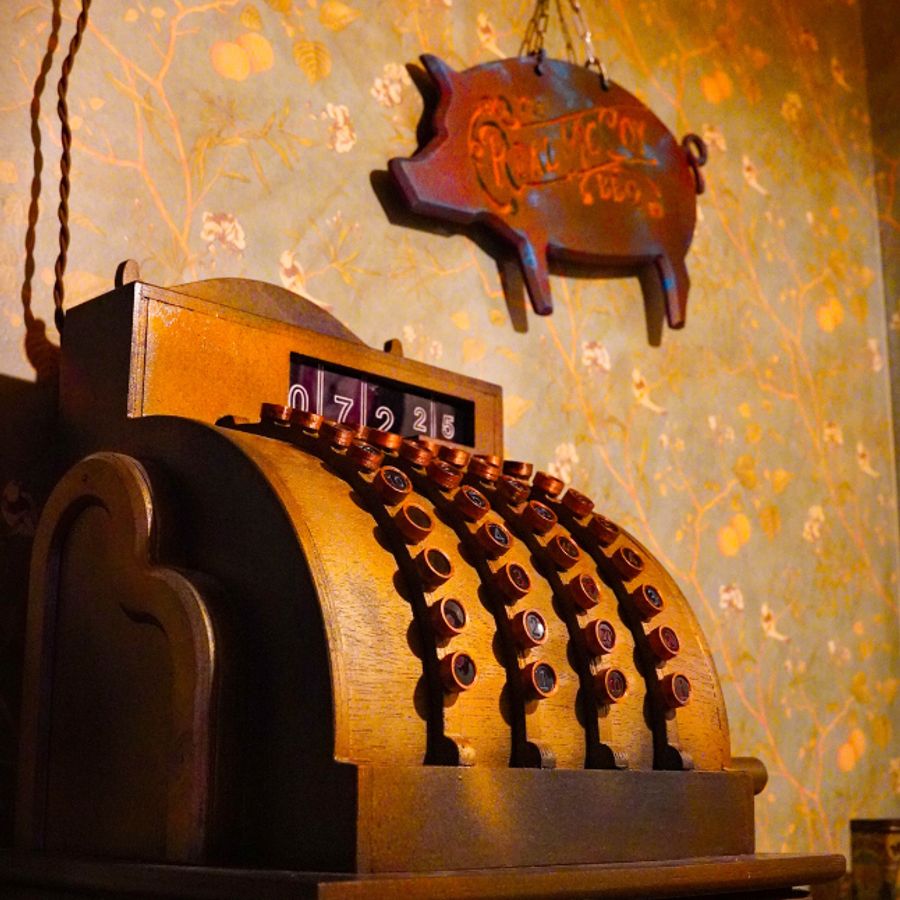 A vintage cash register at the Real McCoy's BBQ joint in Blood Money